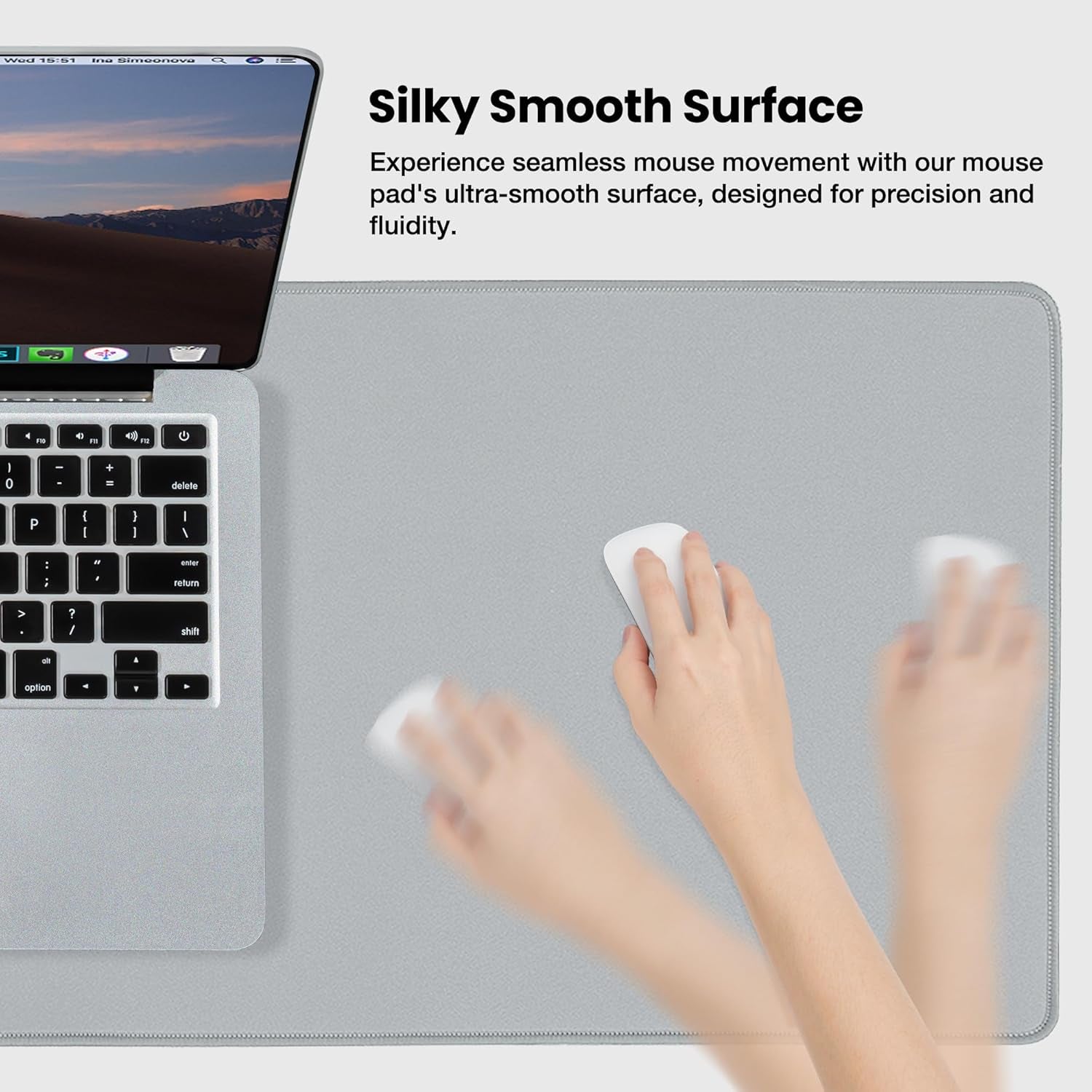 Waterproof Mouse Pad with Durable Stitched Edge, XXXL Gaming Keyboard Pad, Non-Slip Rubber Base Mouse Mat, Extended Desk Pad for Gamer, Office & Home, Gray Mousepad 35.4''X 15.7''X 0.12''