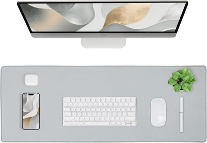 Waterproof Mouse Pad with Durable Stitched Edge, XXXL Gaming Keyboard Pad, Non-Slip Rubber Base Mouse Mat, Extended Desk Pad for Gamer, Office & Home, Gray Mousepad 35.4''X 15.7''X 0.12''