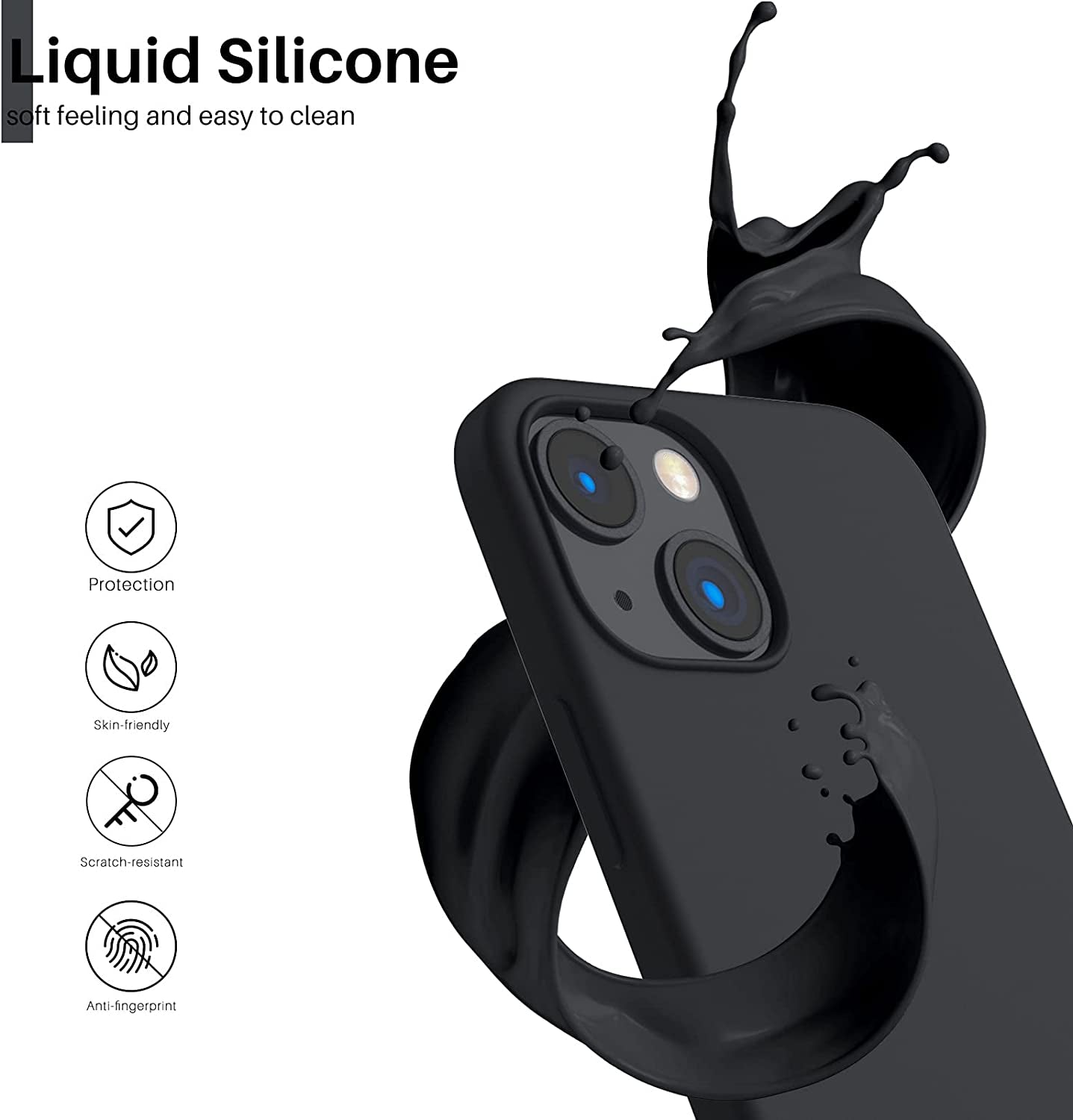 Compatible with Iphone 13 Mini Case, Slim Liquid Silicone 3 Layers Full Covered Soft Gel Rubber Phone Cover with Microfiber Lining 5.4 Inch-Midnight