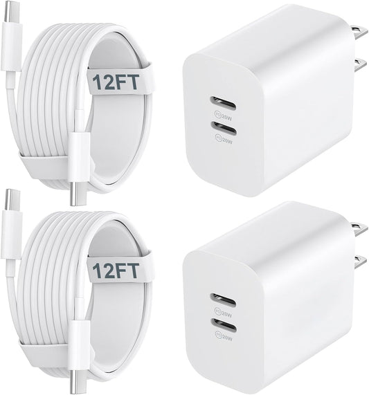 USB C Charger Block for Phone 17 16 15 Pro Max,20W Type C Charger with 12FT Long USB C to C Fast Charging Cord Cable Compatible for 17 16 15 Pro Max/17 16 15 Pro/15 Plus/15/Android Phone