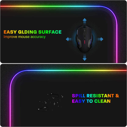 RGB Gaming Mouse Pad, 15 Light Modes LED Soft Extra Extended Large Mousepad, Non-Slip Rubber Base Computer Keyboard Mouse Mat with Durable Stitched Edges- 31.5 X 12 Inch (RGB Black)