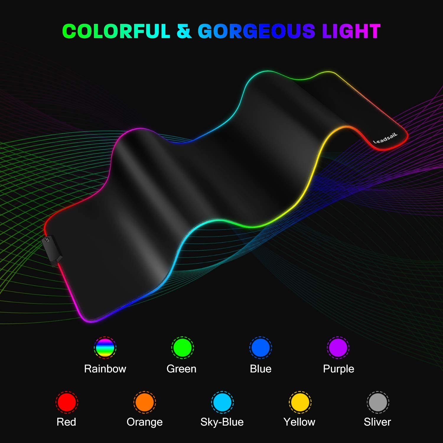 RGB Gaming Mouse Pad, 15 Light Modes LED Soft Extra Extended Large Mousepad, Non-Slip Rubber Base Computer Keyboard Mouse Mat with Durable Stitched Edges- 31.5 X 12 Inch (RGB Black)