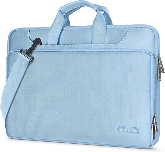 360 Protective Laptop Shoulder Bag Compatible with Macbook Air 15 M4 A3241 M3 A3114 M2 A2941/Pro 16 Inch M4 M3 M2 M1, 15-15.6 Inch Notebook,Matching Color Sleeve with Belt, Airy Blue