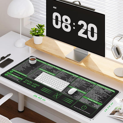 Excel Cheat Sheet Desk Pad, Excel Mouse Pad Shortcuts, Excell Short Cut Desk Mat, Extended Large XXL Non-Slip Exel Mousepad with Stitched Edges for Computer Keyboard