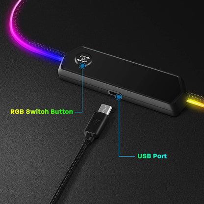 RGB Gaming Mouse Pad, 15 Light Modes LED Soft Extra Extended Large Mousepad, Non-Slip Rubber Base Computer Keyboard Mouse Mat with Durable Stitched Edges- 31.5 X 12 Inch (RGB Black)