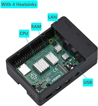 Case for Raspberry Pi 4, ABS Pi 4 Case with Cooling Fan, Pi 4 Heatsink, Simple Removable Top Cover for Pi 4 Model B/ 4B